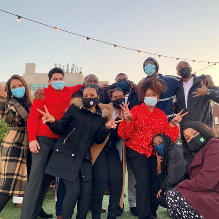 Group of employees wearing masks